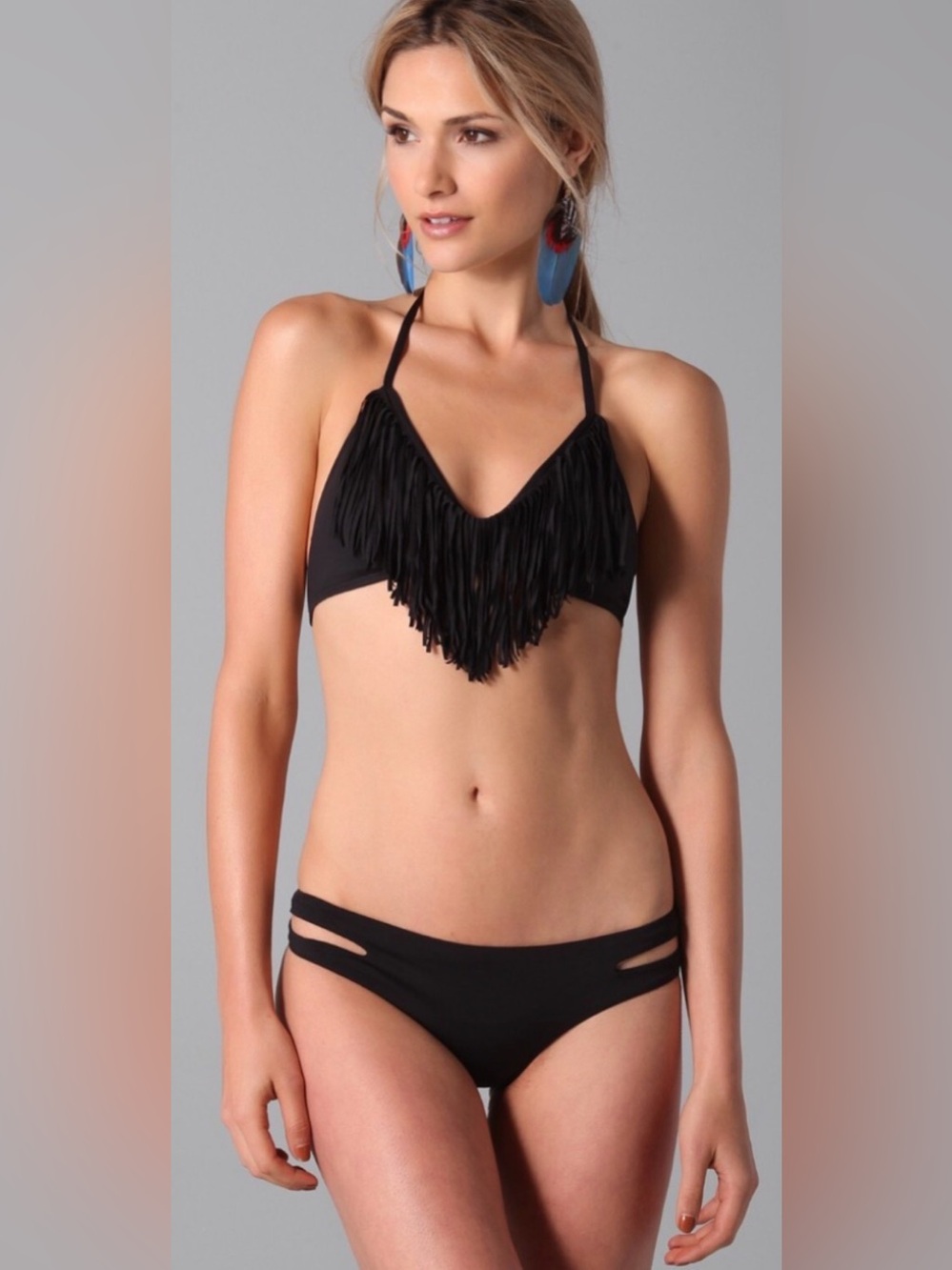 l*space Black Fringe Halter Bikini